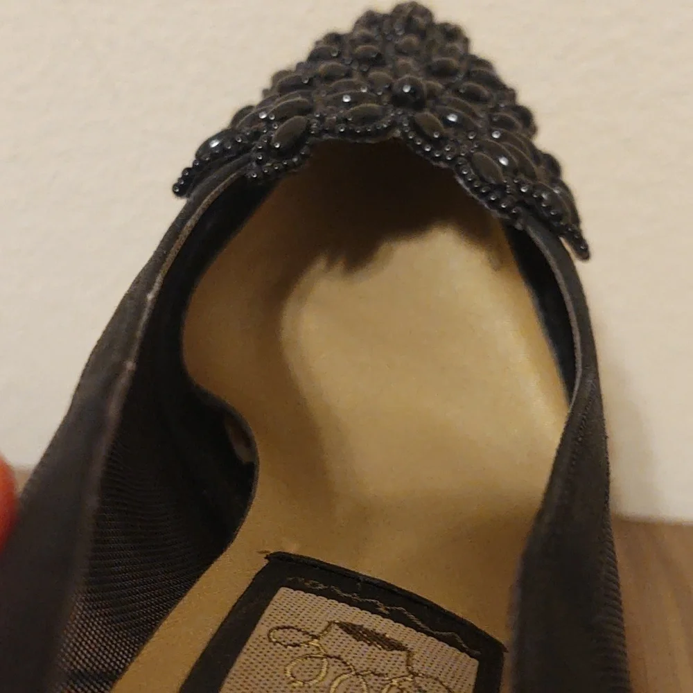 Nina Black Mesh and Beaded Pumps